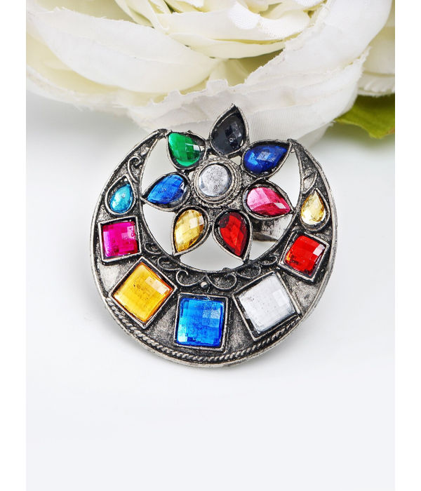 YouBella
Multicoloured Stone-Studded Afgan Adjustable Finger Ring