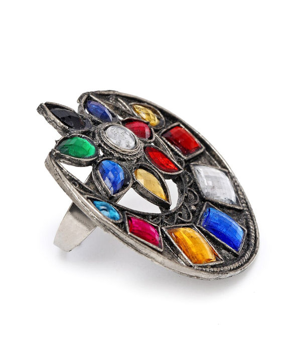 YouBella
Multicoloured Stone-Studded Afgan Adjustable Finger Ring