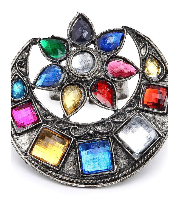 YouBella
Multicoloured Stone-Studded Afgan Adjustable Finger Ring