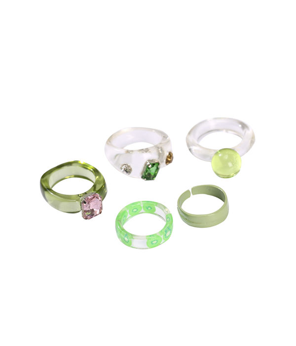 YouBella Jewellery Combo of 5 Rings for Girls and Women (Green) (YBRG_20161)