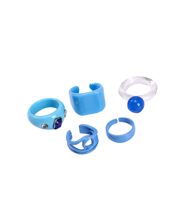 YouBella Jewellery Combo of 5 Rings for Girls and Women (Blue) (YBRG_20162)