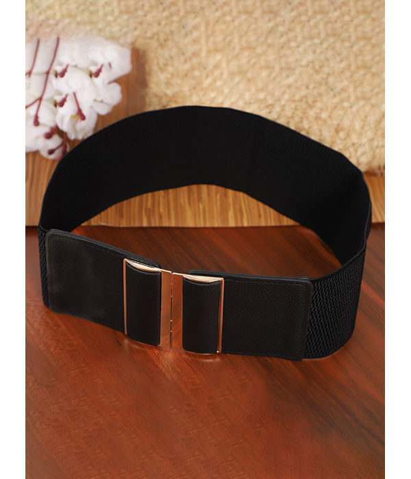 YouBella Women Fashion Jewellery Gold-Toned Stretchable Black Waist Belt With Black leather  for Women and Girls