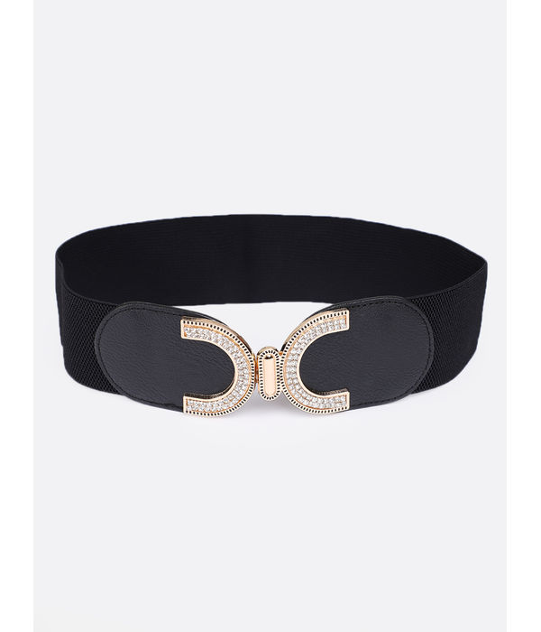 YouBella Women Fashion Jewellery Gold-Toned Stretchable Black Waist Belt With Black leather  for Women and Girls