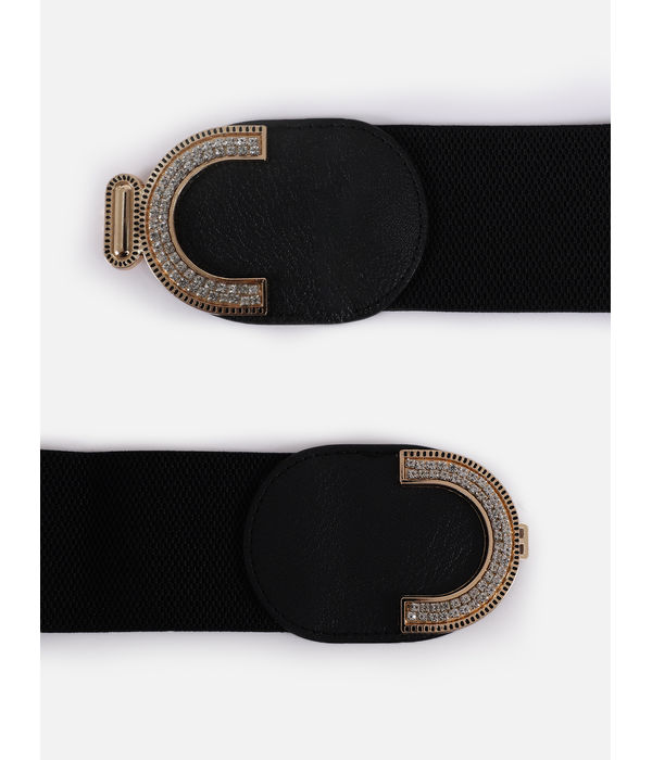 YouBella Women Fashion Jewellery Gold-Toned Stretchable Black Waist Belt With Black leather  for Women and Girls