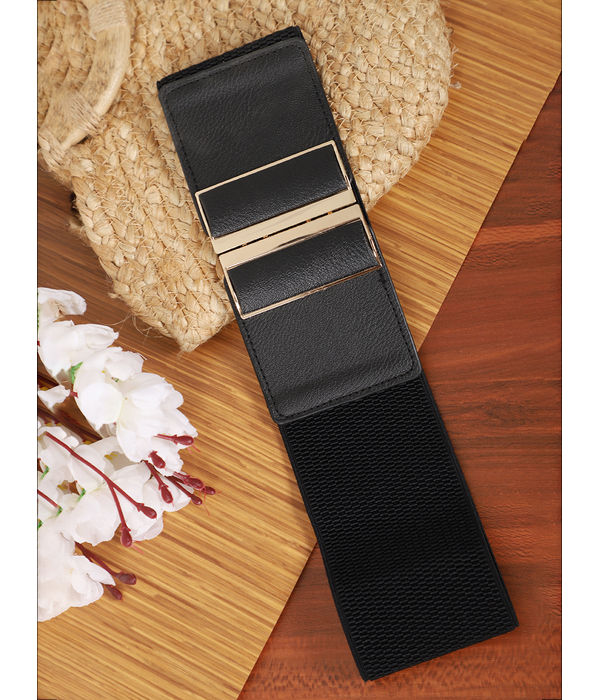 YouBella Women Fashion Jewellery Gold-Toned Stretchable Black Waist Belt With Black leather  for Women and Girls