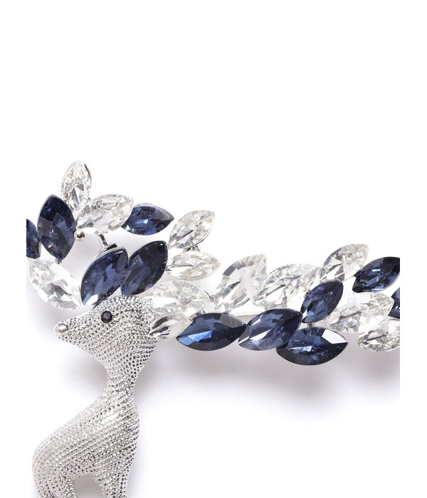 YouBella Women Silver-Toned  Navy Blue Stone Studded Reindeer Shaped Statement Brooch