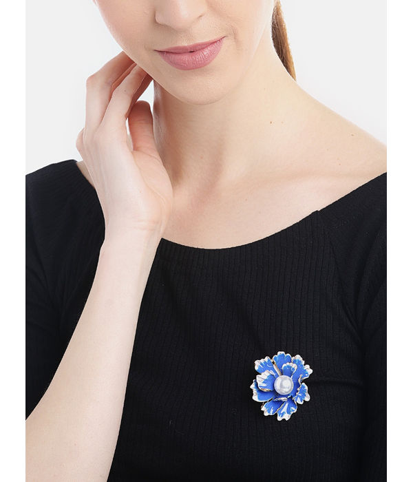 YouBella Jewellery Latest Stylish Crystal Unisex Floral Brooch for Wedding/Party for Women/Girls/Men (Blue)