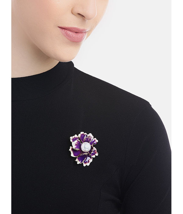 YouBella Jewellery Latest Stylish Crystal Unisex Floral Brooch for Wedding/Party for Women/Girls/Men (Purple)