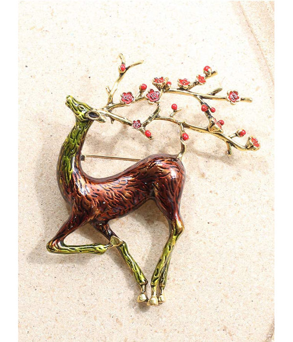 YouBella Jewellery Latest Stylish Crystal Unisex Deer Shape Brooch for Wedding/Party for Women/Girls/Men (Silver)