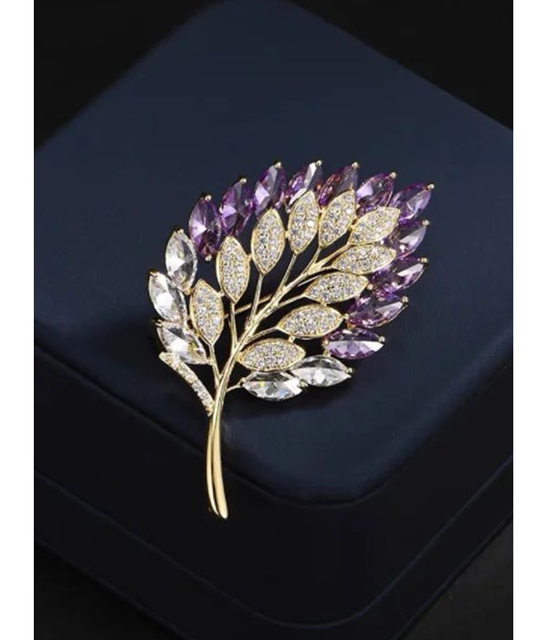 YouBella Jewellery for Women Stylish Celebrity Inspired Leaf Shaped Brooch for Women/Men/Girls/Boys (Purple) (YB_Brooch_154)