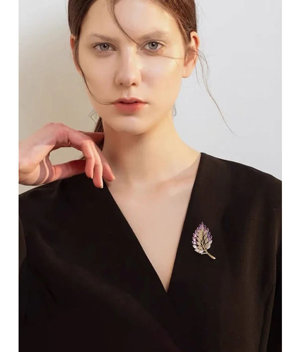 YouBella Jewellery for Women Stylish Celebrity Inspired Leaf Shaped Brooch for Women/Men/Girls/Boys (Purple) (YB_Brooch_154)
