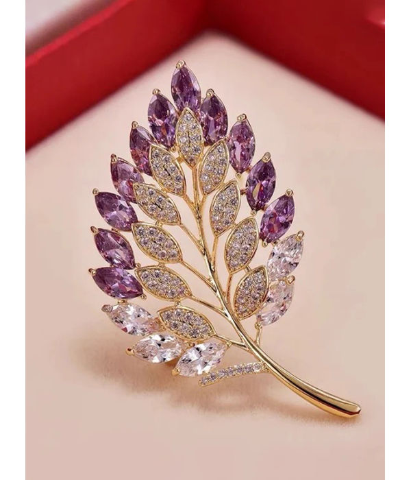 YouBella Jewellery for Women Stylish Celebrity Inspired Leaf Shaped Brooch for Women/Men/Girls/Boys (Purple) (YB_Brooch_154)