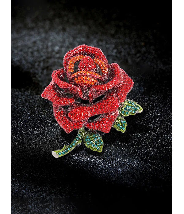 YouBella Jewellery for Women Stylish Celebrity Inspired Love Rose Shaped Brooch for Women/Men/Girls/Boys (Red) (YB_Brooch_155)