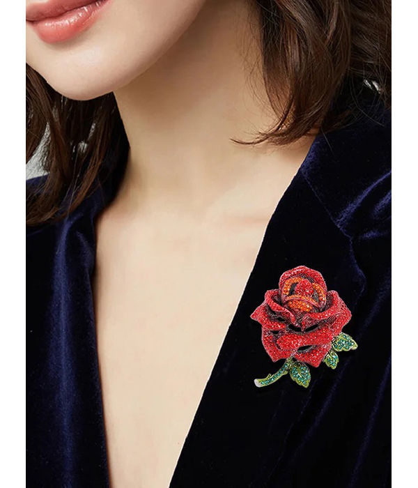 YouBella Jewellery for Women Stylish Celebrity Inspired Love Rose Shaped Brooch for Women/Men/Girls/Boys (Red) (YB_Brooch_155)