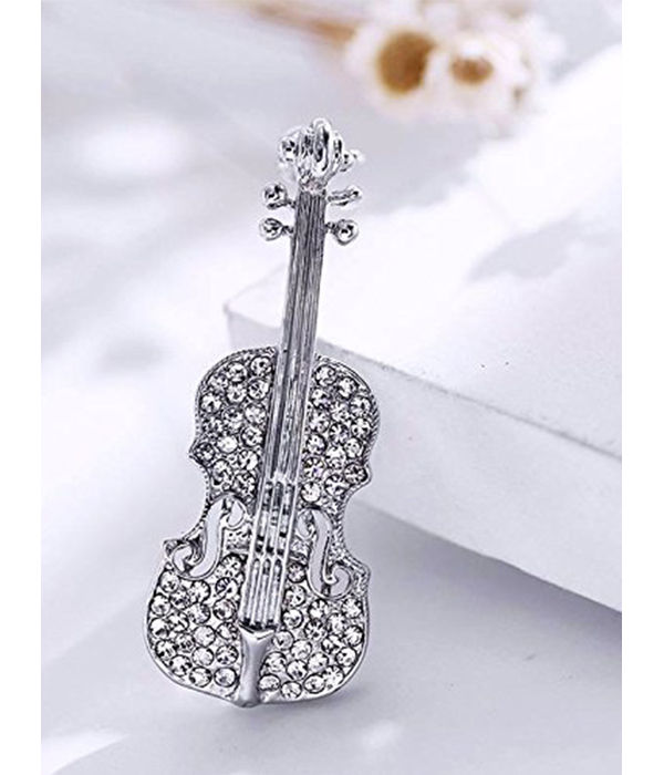 Best Valentine Gifts : YouBella Gracias Collection Musical Guitar Brooch for Men and Women/Girls (Silver)