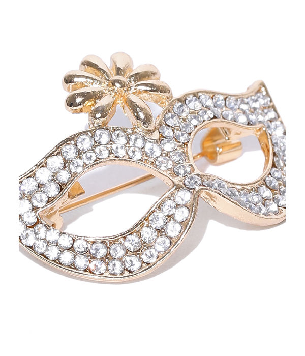 YouBella Women Gold-Plated Stone-Studded Mask-Shaped Brooch