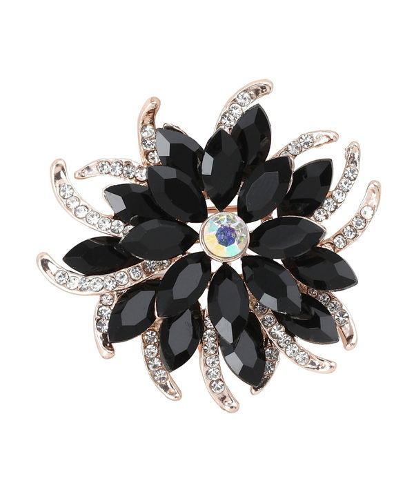 YouBella Jewellery Stylish Crystal Floral Shape Unisex Brooch for Women/Girls/Men/Boys (Black)