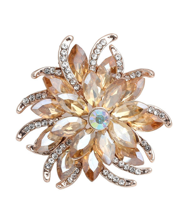 YouBella Jewellery Stylish Crystal Floral Shape Unisex Brooch for Women/Girls/Men/Boys (Brown)