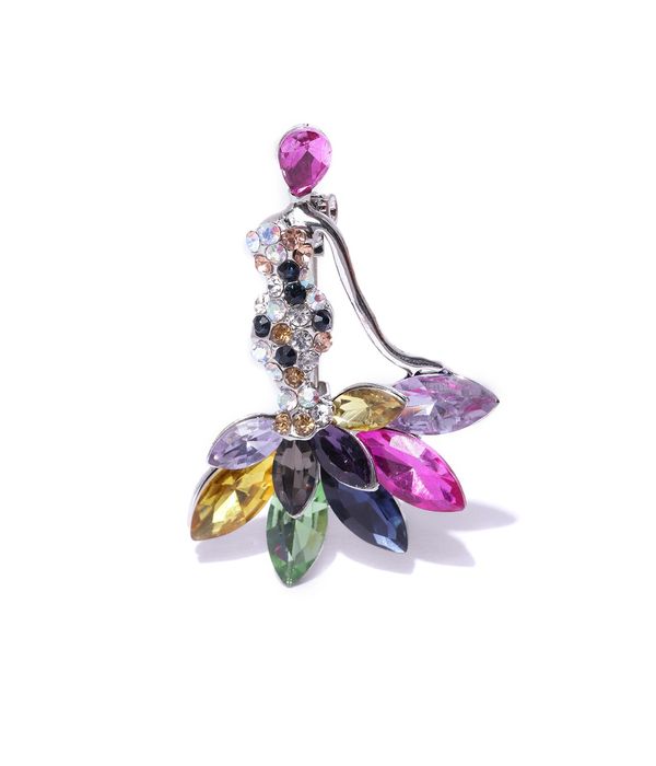 YouBella Valentine Collection Dancing Doll Jewellery Silver Plated and Cubic Zirconia Brooches for Women (Multi-colour) (YB_Brooch_73)