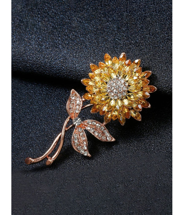 YouBella Valentine Collection Floral Jewellery Gold Plated and Cubic Zirconia Brooches for Women (Yellow) (YB_Brooch_74)