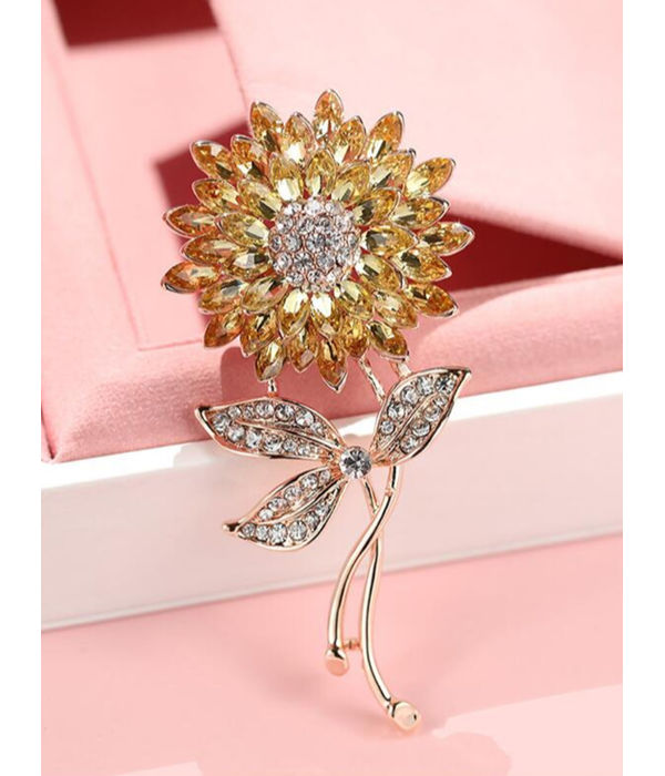 YouBella Valentine Collection Floral Jewellery Gold Plated and Cubic Zirconia Brooches for Women (Yellow) (YB_Brooch_74)