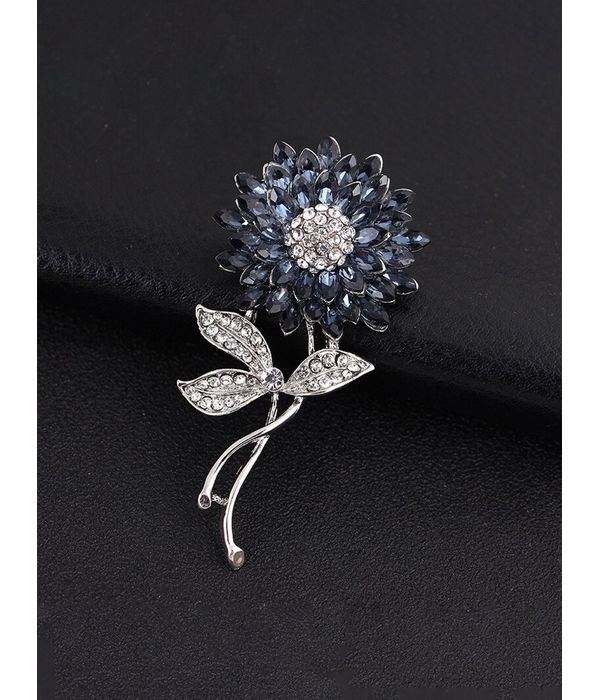 YouBella Valentine Collection Floral Jewellery Silver Plated and Cubic Zirconia Brooches for Women (Blue) (YB_Brooch_75)