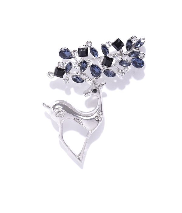 YouBella Stylish Latest Design Crystal Jewellery Silver Plated Brooches for Women (Silver) (YB_Brooch_78)