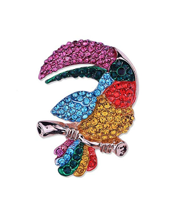 YouBella Jewellery Latest Stylish Crystal Unisex Bird Shape Brooch for Women/Girls/Men (Silver)