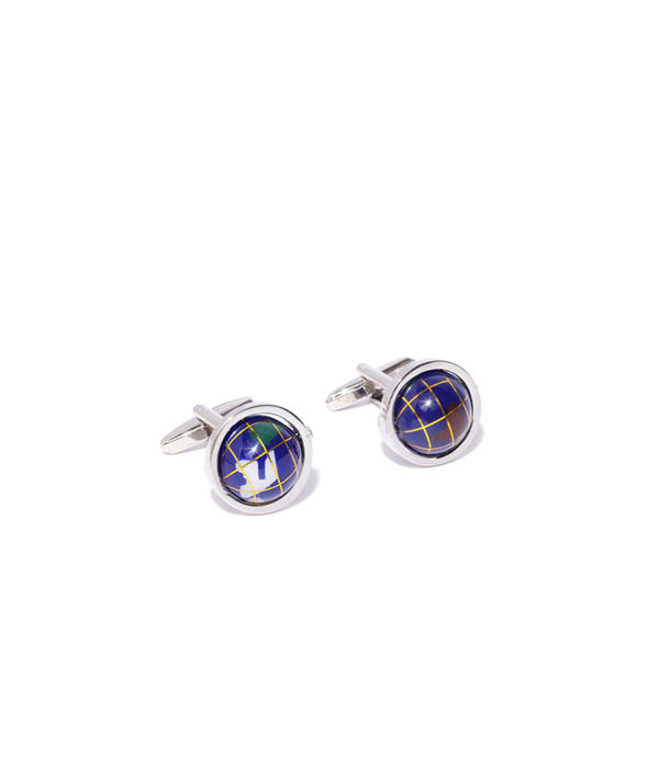 YouBella Jewellery Valentine Gifts for Men Latest Stylish Globe Silver Blue Formal Cuff Links Cufflinks Set for Men