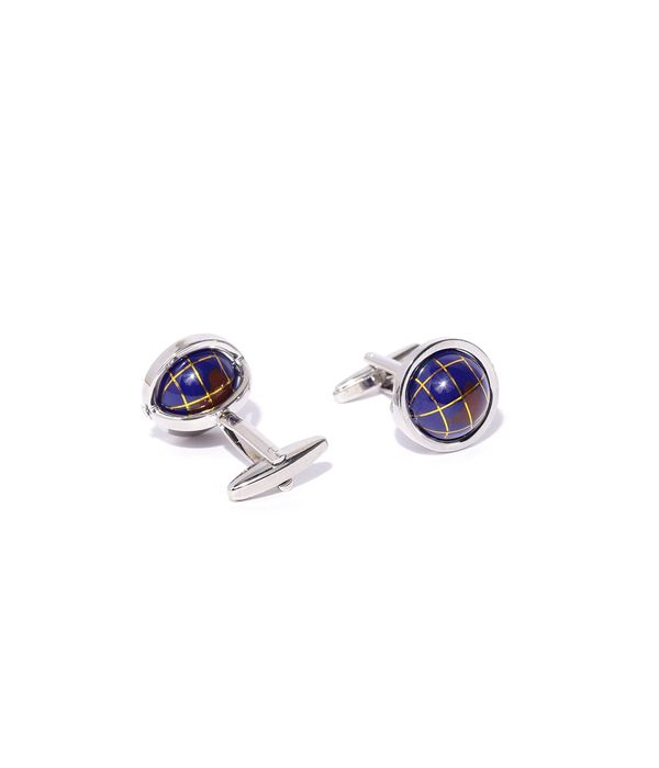 YouBella Jewellery Valentine Gifts for Men Latest Stylish Globe Silver Blue Formal Cuff Links Cufflinks Set for Men