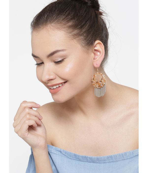 YouBella Beige Gold-Plated Beaded Circular Drop Earrings