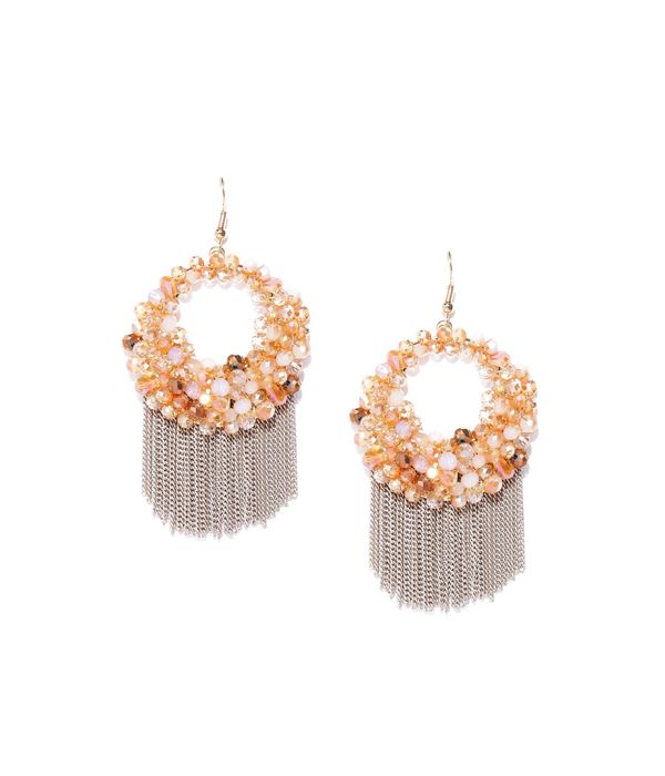 YouBella Beige Gold-Plated Beaded Circular Drop Earrings