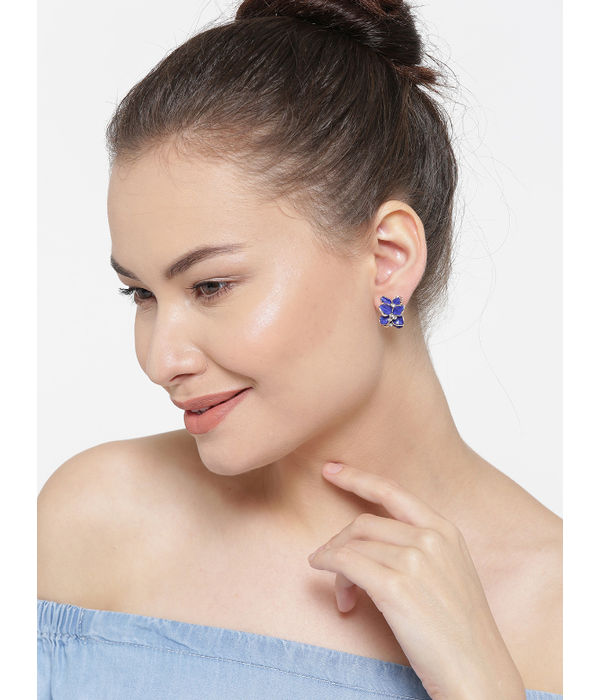 YouBella Blue Gold-Plated Floral Studs