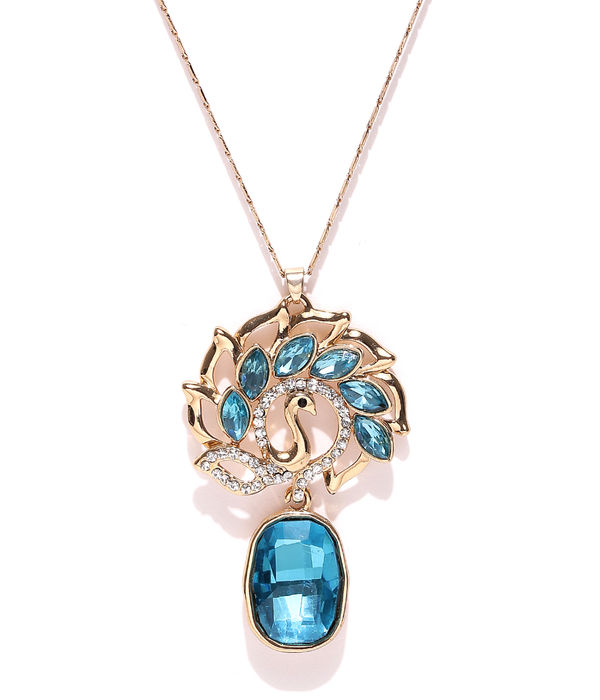 YouBella Gold-Toned  Blue Stone-Studded Pendant with Chain