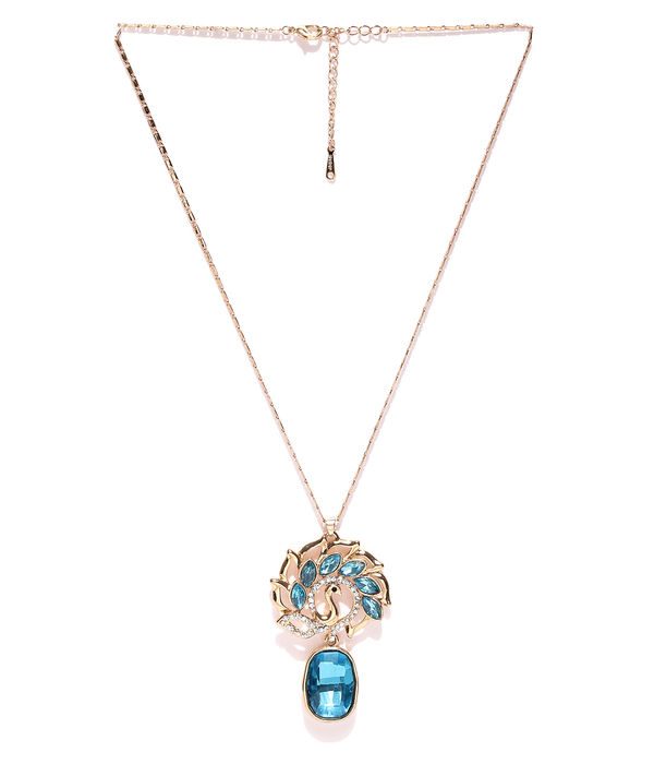 YouBella Gold-Toned  Blue Stone-Studded Pendant with Chain
