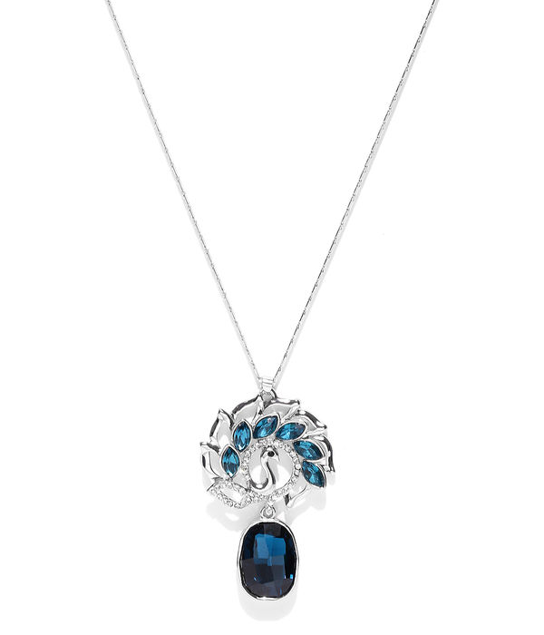 YouBella Silver-Toned  Blue Stone-Studded Pendant with Chain