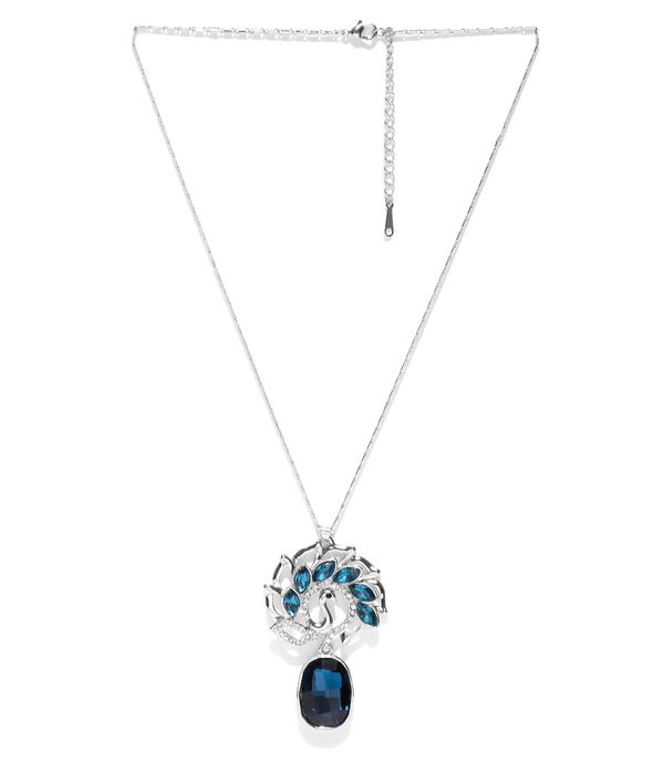 YouBella Silver-Toned  Blue Stone-Studded Pendant with Chain