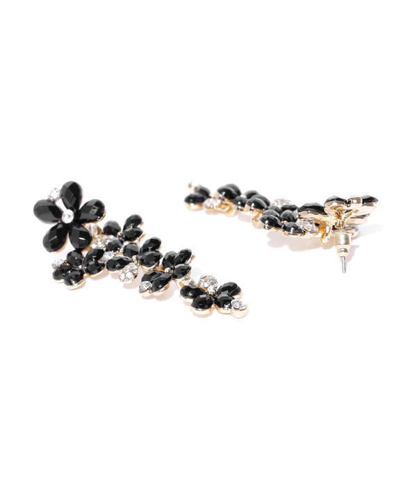 YouBella Black Gold-Plated Floral Drop Earrings