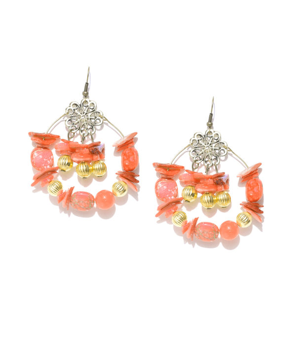 YouBella Orange Gold-Plated Beaded Drop Earrings