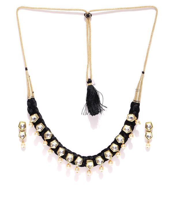 YouBella Black  Gold-Toned Stone-Studded Beaded Jewellery Set