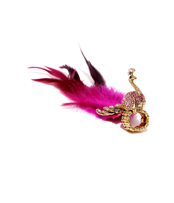 YouBella Antique Gold-Toned  Pink Peacock-Shaped Stone-Studded Ring