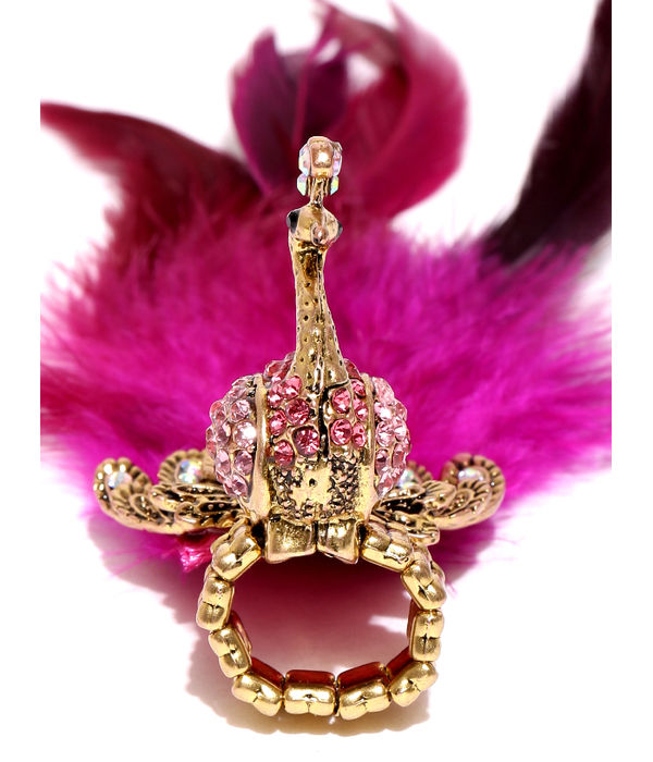 YouBella Antique Gold-Toned  Pink Peacock-Shaped Stone-Studded Ring