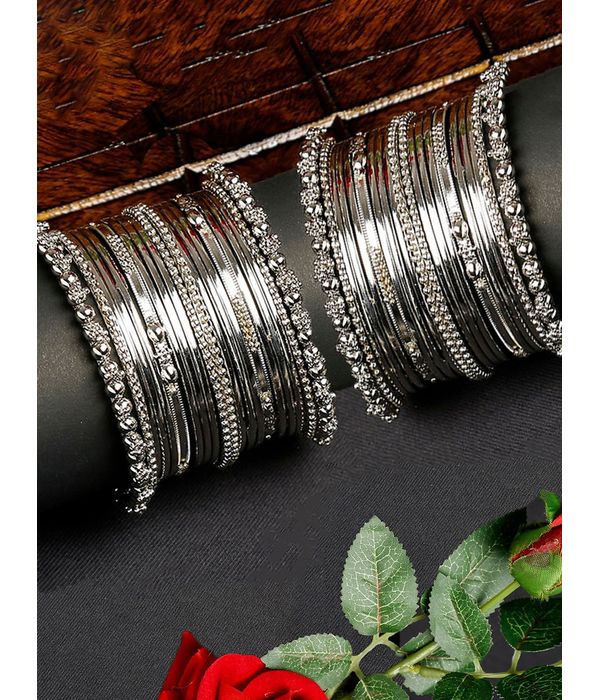 YouBella Set of 38 Oxidised Silver-Toned Bangles