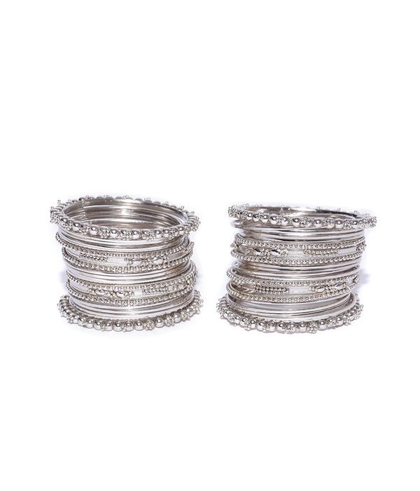 YouBella Set of 38 Oxidised Silver-Toned Bangles