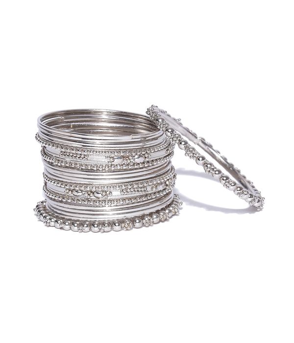 YouBella Set of 38 Oxidised Silver-Toned Bangles