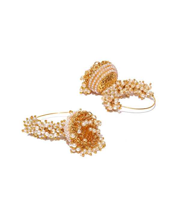 YouBella Off-White Gold-Plated Beaded Dome Shaped Jhumkas