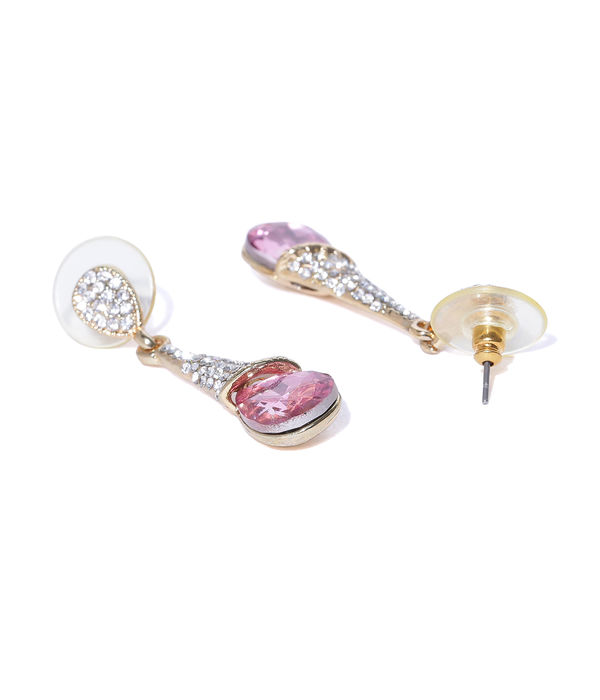 YouBella Pink Gold-Plated Teardrop Shaped Drop Earrings