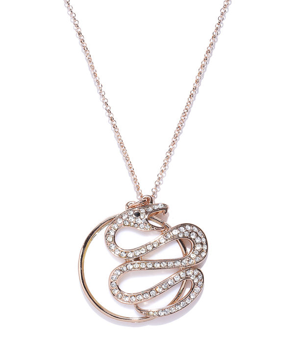 YouBella Off-White  Gold-Toned Snake-Shaped Stone-Studded Pendant with Chain