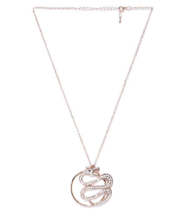 YouBella Off-White  Gold-Toned Snake-Shaped Stone-Studded Pendant with Chain