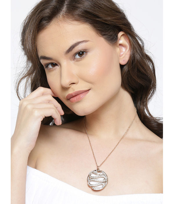 YouBella Off-White  Gold-Toned Snake-Shaped Stone-Studded Pendant with Chain